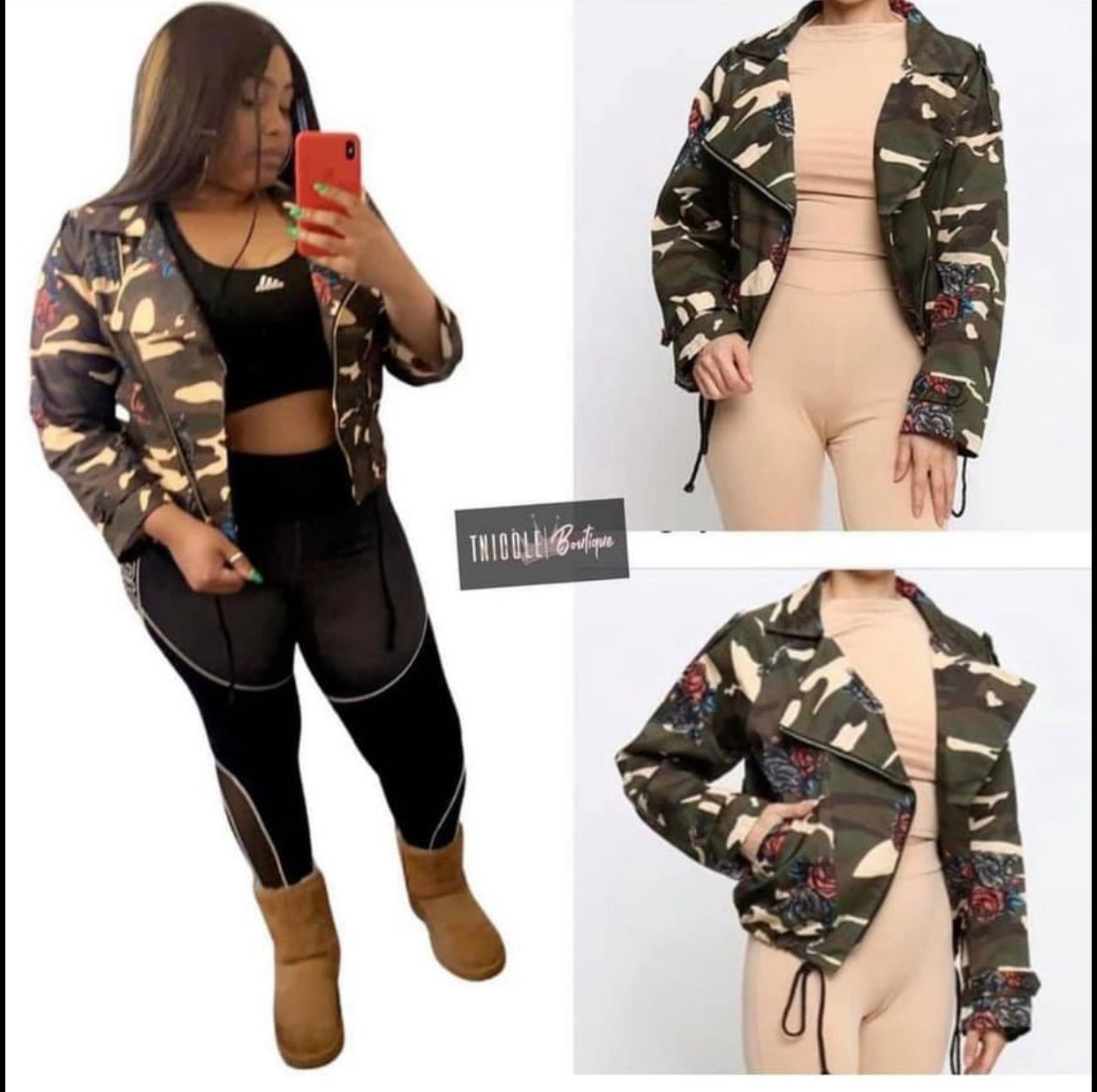 Veste camouflage et roses