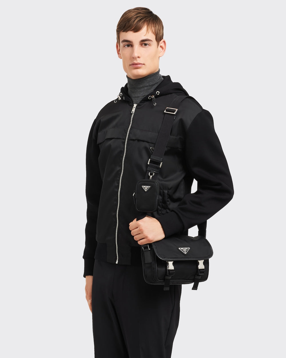 Sac à bandoulière en Re-Nylon et cuir Saffiano