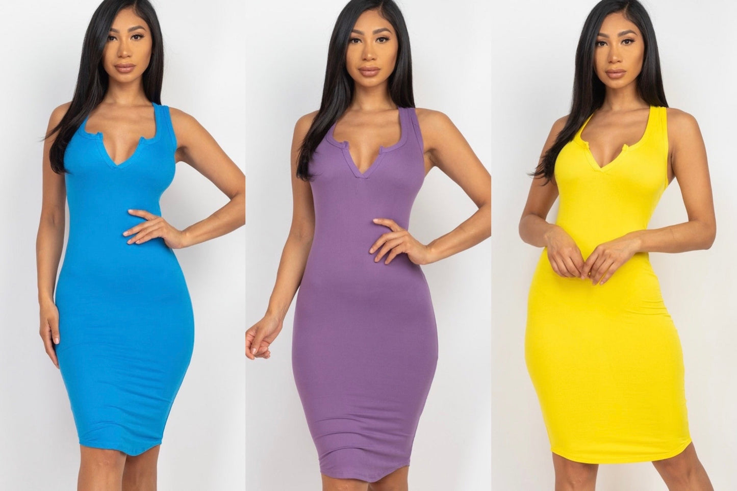 Vestido sin mangas con cuello en V hasta la rodilla