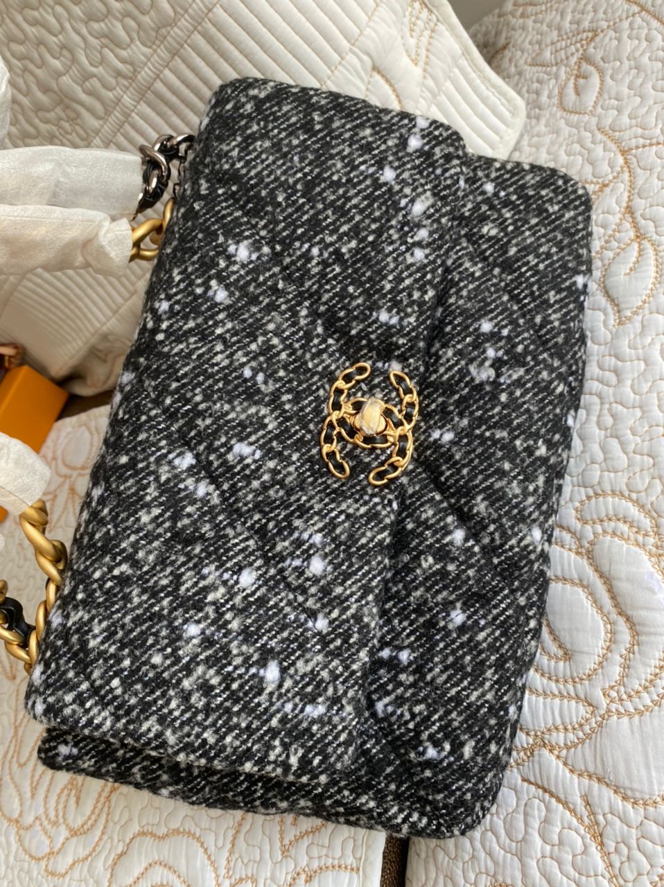 Sac à rabat 19 en tweed gris