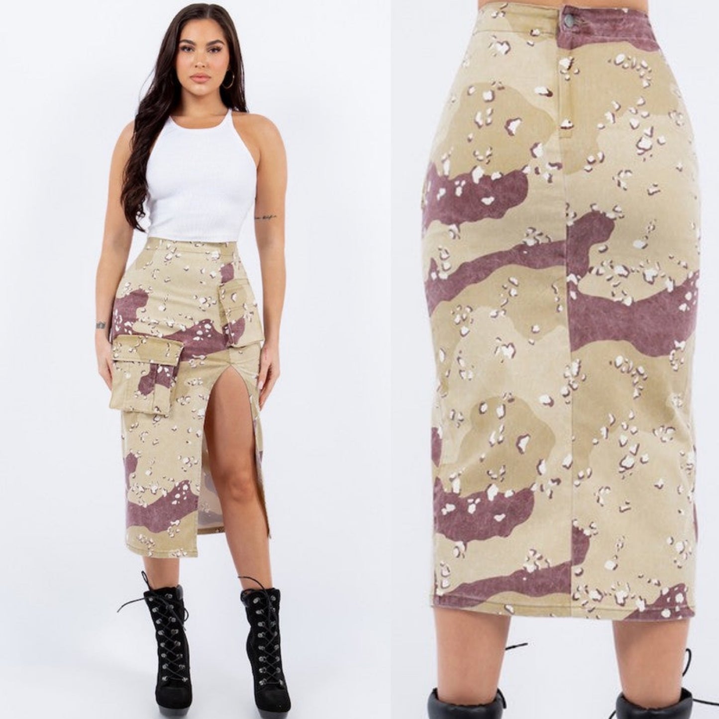 Jupe cargo camouflage désert