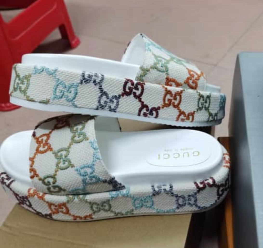 Linen Fabric Platform Slide Sandal Sz 10