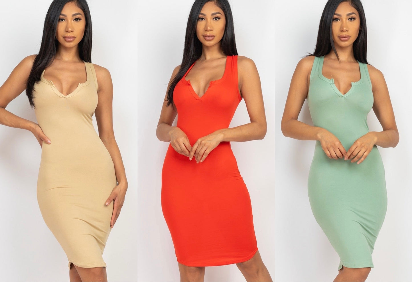 Vestido sin mangas con cuello en V hasta la rodilla