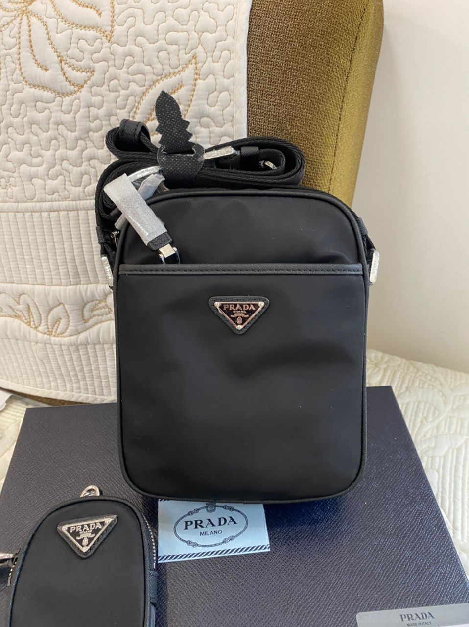 Sac porté épaule en Re-Nylon et cuir Saffiano
