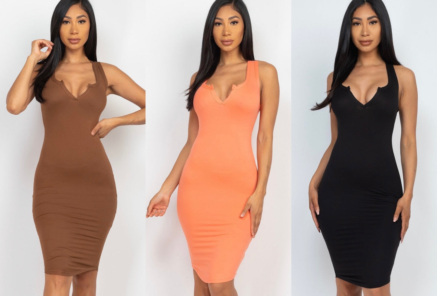 Vestido sin mangas con cuello en V hasta la rodilla