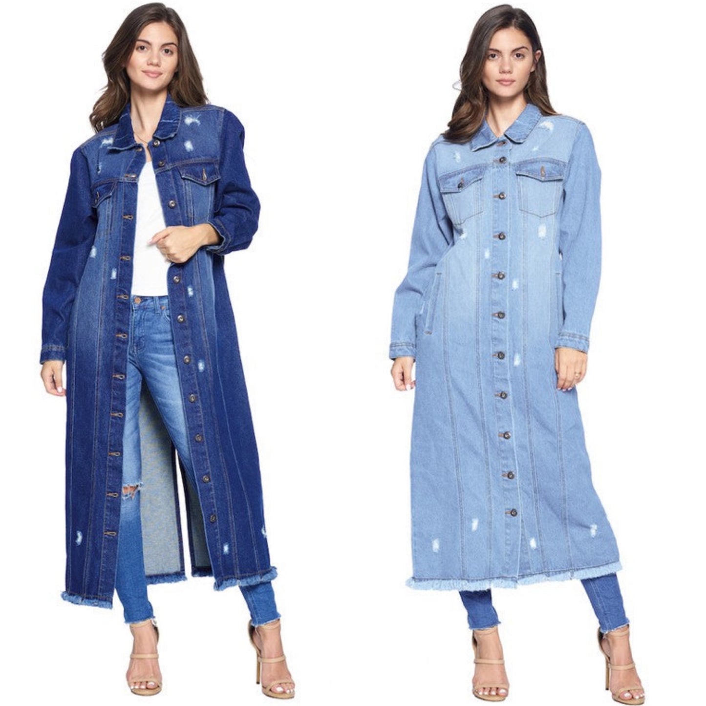 CHAQUETAS LARGAS DE DENIM DESGASTADAS LAVADA