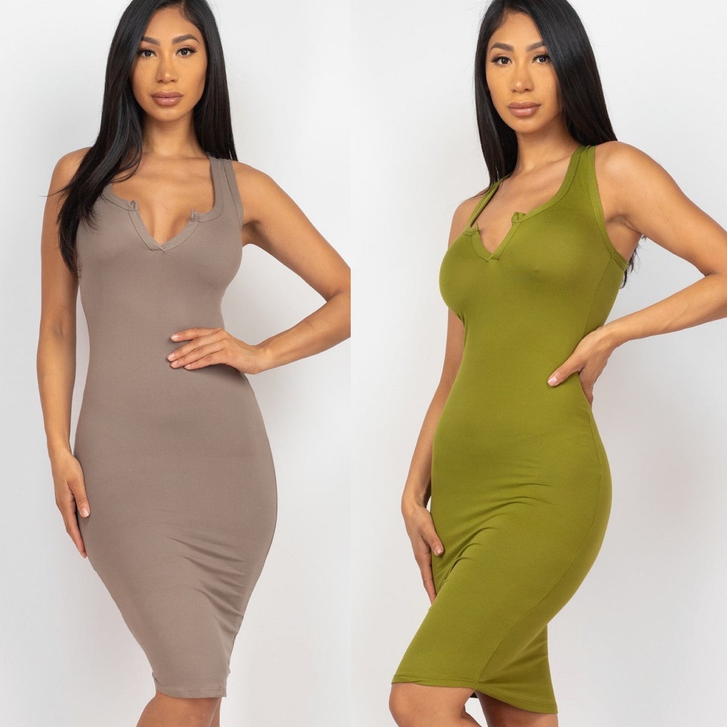 Vestido sin mangas con cuello en V hasta la rodilla