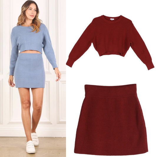 Ribbed Knit Sweater Skirt Set