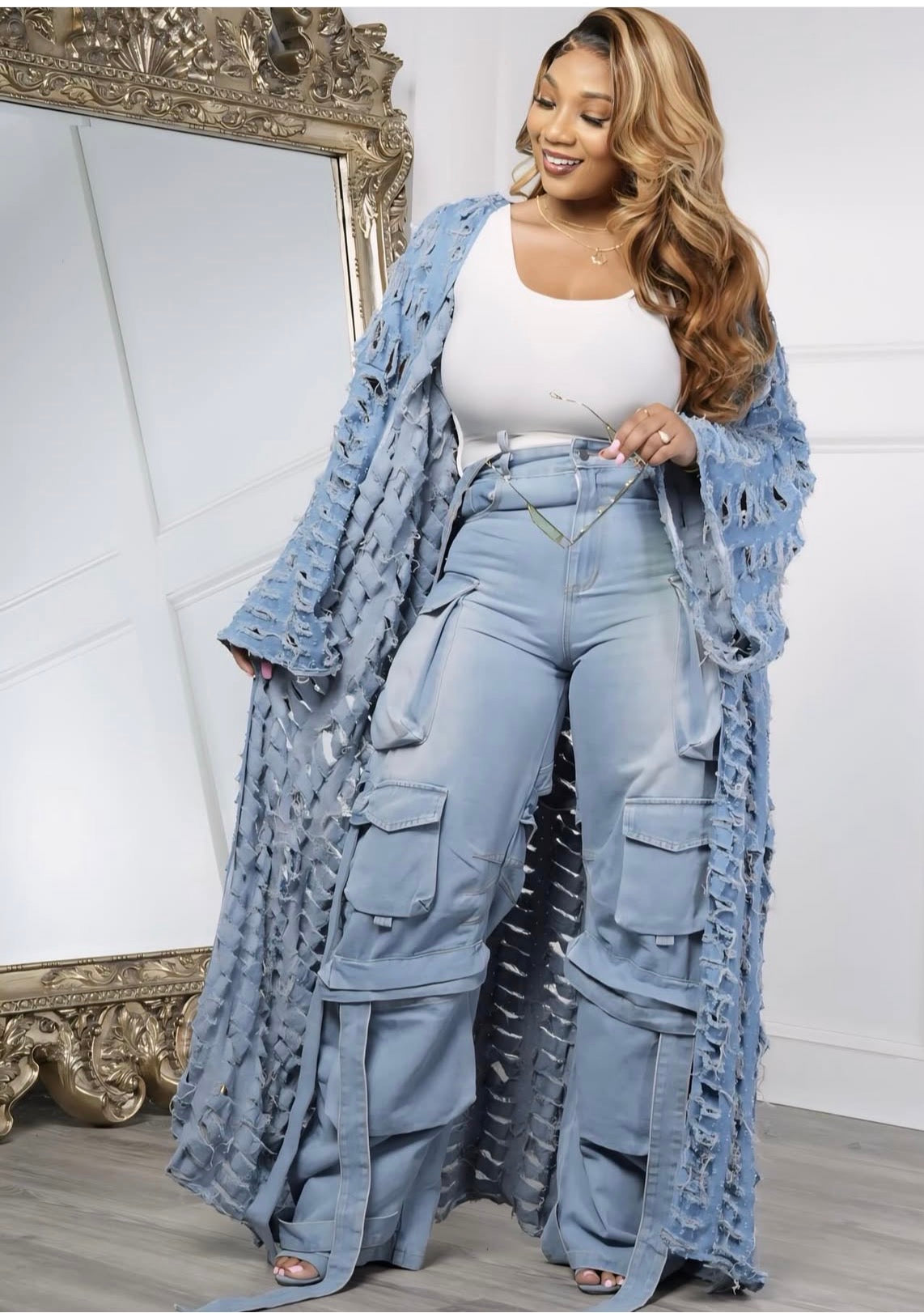 Distressed Denim | Kimono Duster