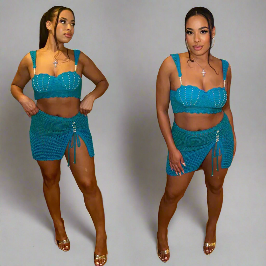 LITTLE MERMAID PERAL TWO PCS KNIT BEACH SET (2 COLORS)