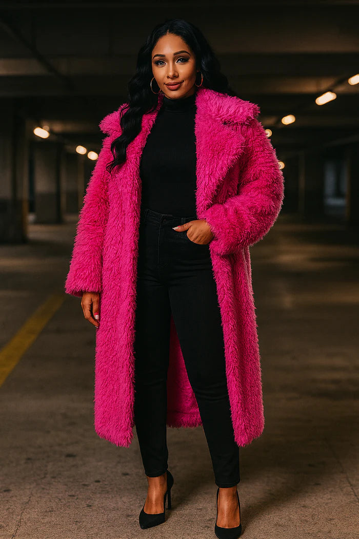 Bold Pink & Fuzzy Fur Winter Heavy Jackets