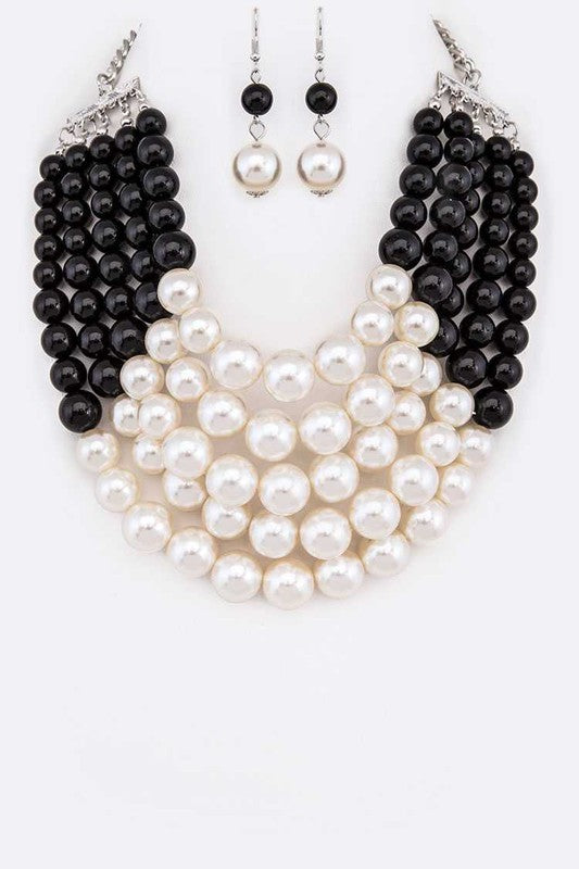 2 Tone Layered Pearls Strand Statement Necklace | Multiple Colors