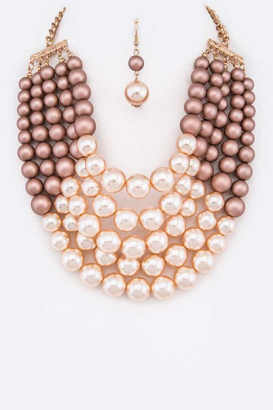 2 Tone Layered Pearls Strand Statement Necklace | Multiple Colors