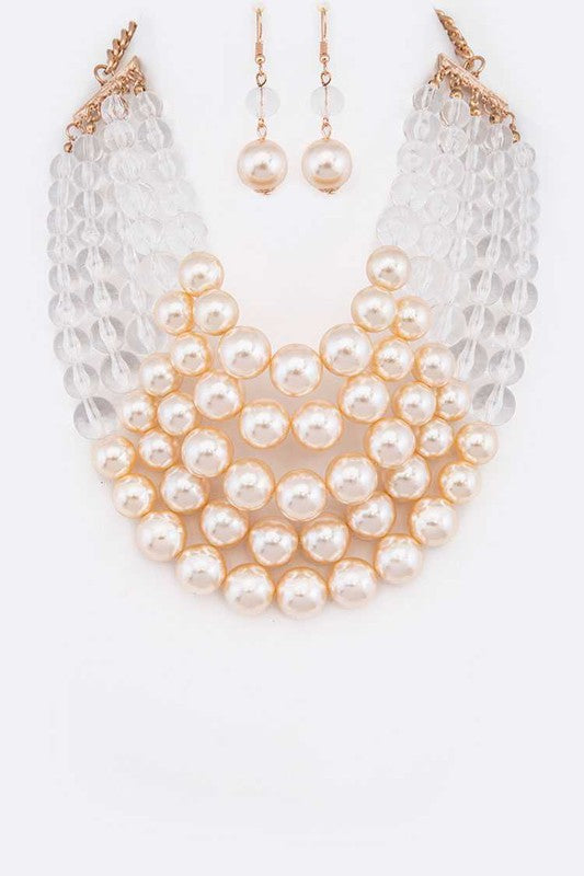 2 Tone Layered Pearls Strand Statement Necklace | Multiple Colors