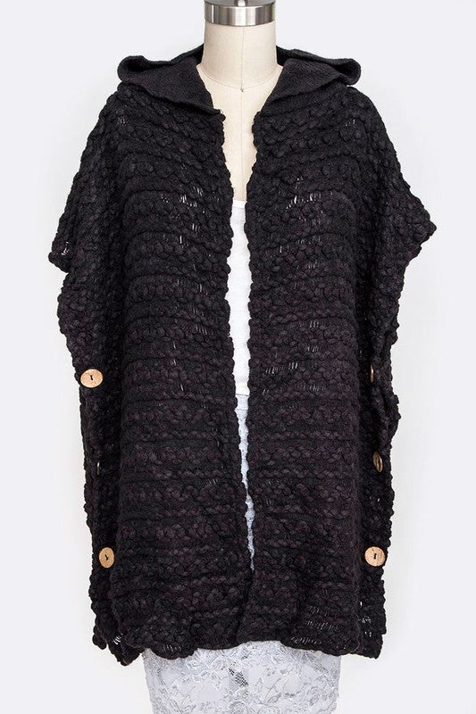 Raised Knit Hooded Side Button Cardigan