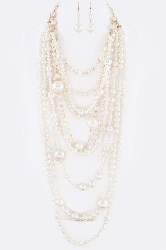 Mix Pearl Statement Layer Necklace Set