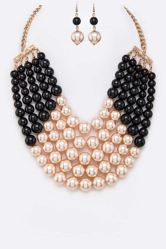 2 Tone Layered Pearls Strand Statement Necklace | Multiple Colors