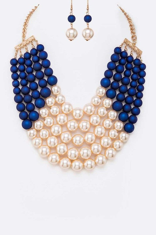 2 Tone Layered Pearls Strand Statement Necklace | Multiple Colors