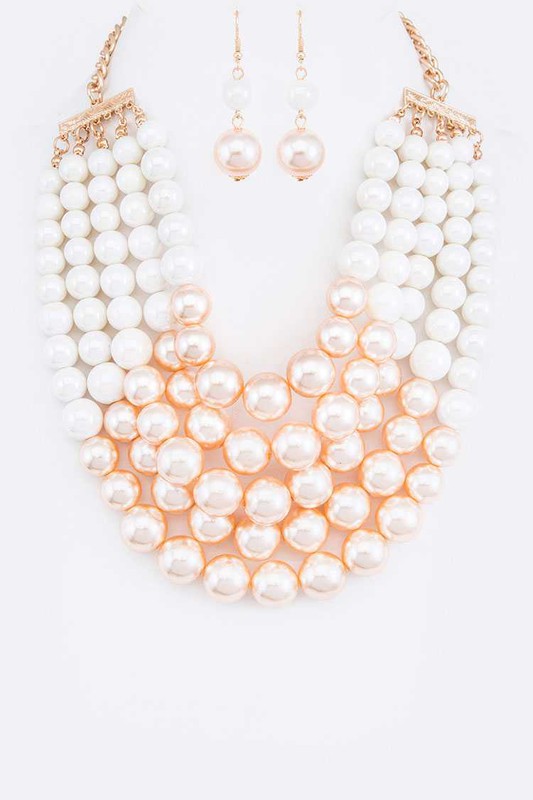 2 Tone Layered Pearls Strand Statement Necklace | Multiple Colors