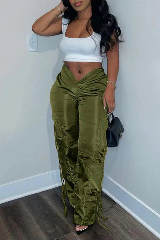 Olive V Cut Cargo Pants