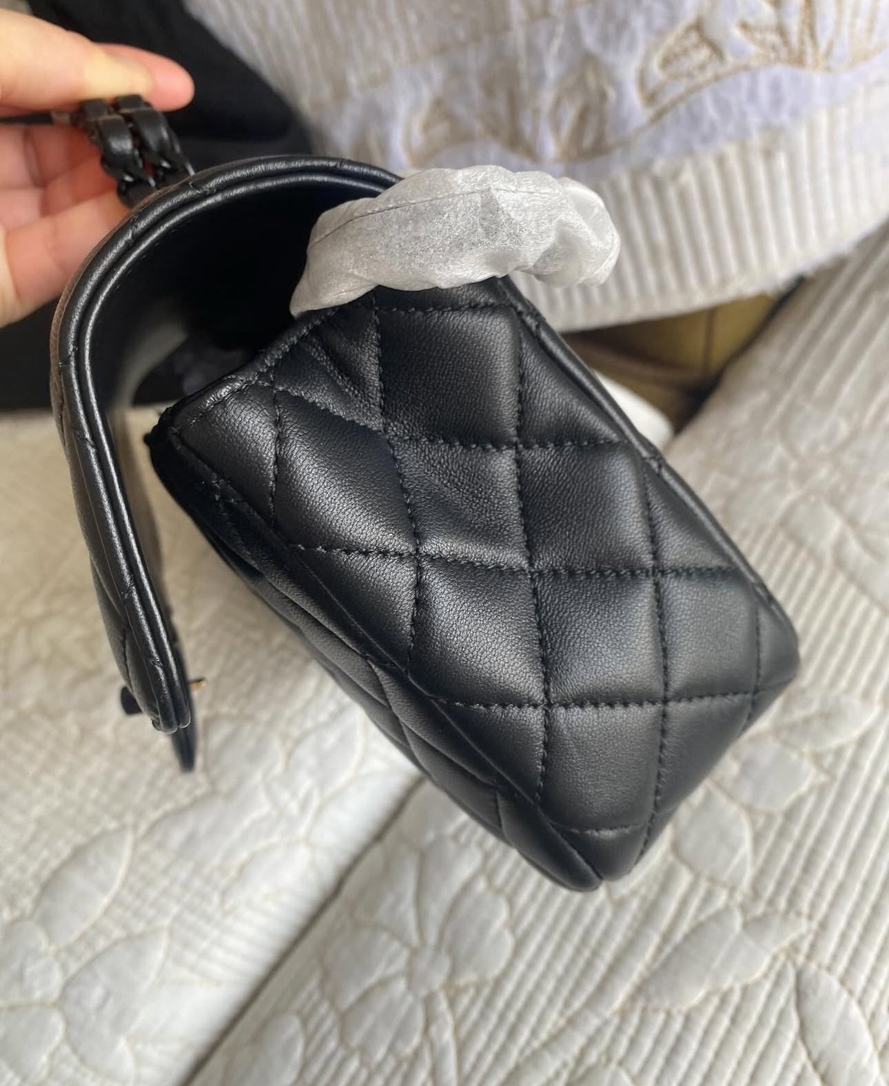 Black Coco MINI FLAP BAG WITH TOP HANDLE   Lambskin & Lacquered Metal