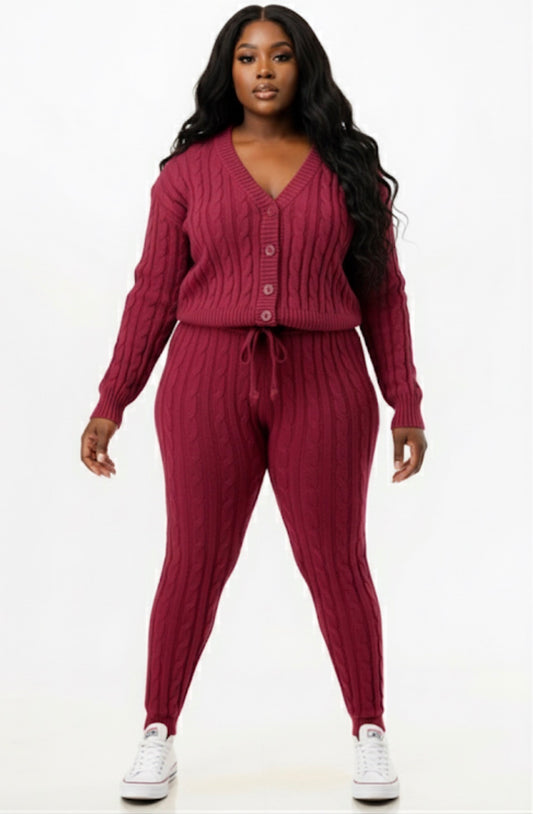 Cable Sweater Cardigan 2pc Set | 2 Colors