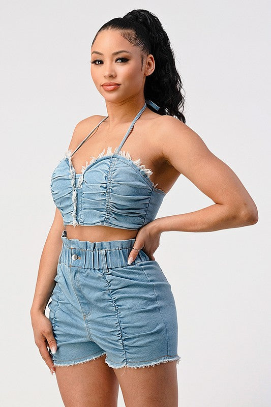 CATCH ME OUTSIDE DENIM 2PC SHORT SET