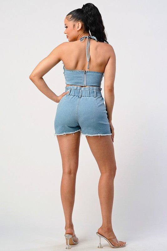 CATCH ME OUTSIDE DENIM 2PC SHORT SET