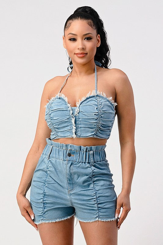 CATCH ME OUTSIDE DENIM 2PC SHORT SET