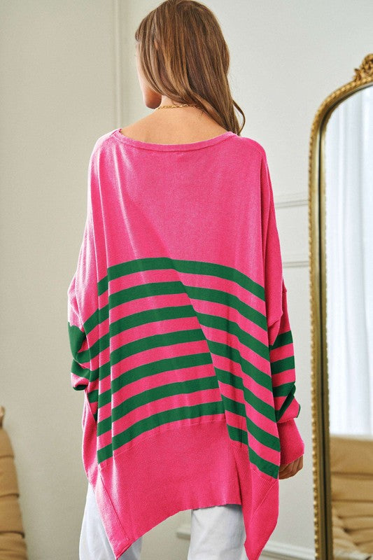 Oversized Pink & Green Elbow Patch Sweater Top