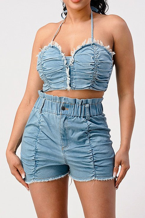 CATCH ME OUTSIDE DENIM 2PC SHORT SET