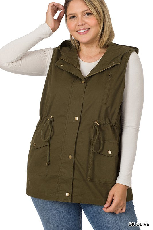 PLUS Drawstring Waist Military Hoodie Vest (2 Colors)