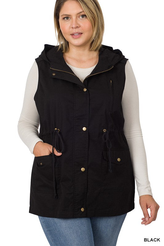 PLUS Drawstring Waist Military Hoodie Vest (2 Colors)