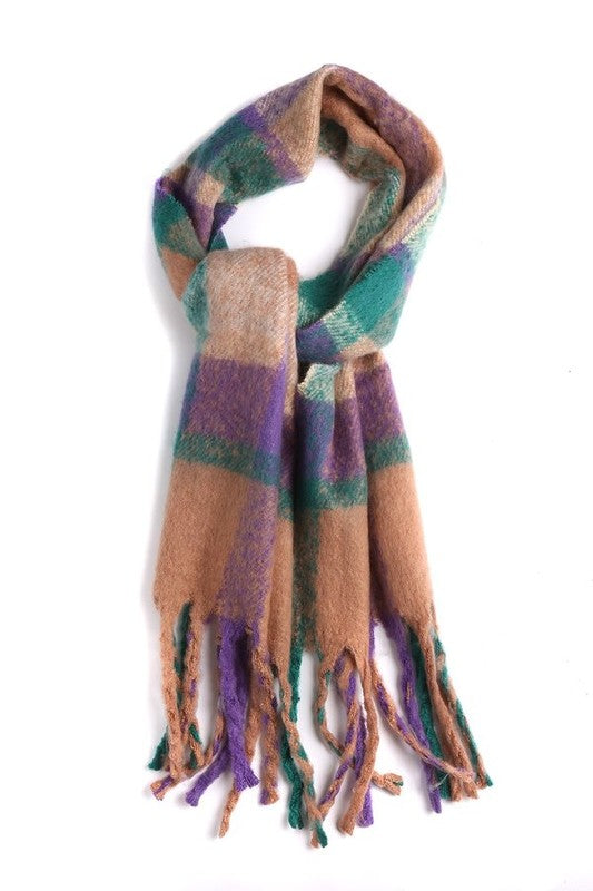 MULTI TONED PLAID FUZZY SCARF