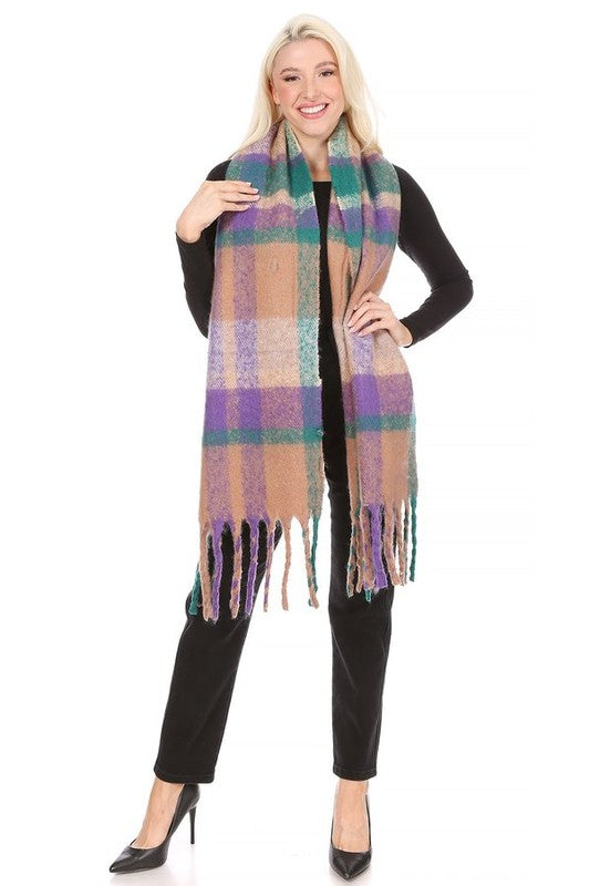 MULTI TONED PLAID FUZZY SCARF