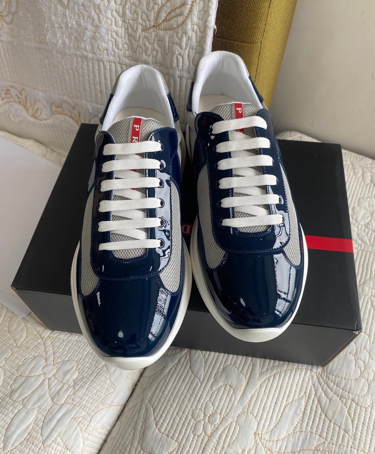 Patent Leather and Technical fabric PRA American Cup Sneaker | Royal Blue/Silver