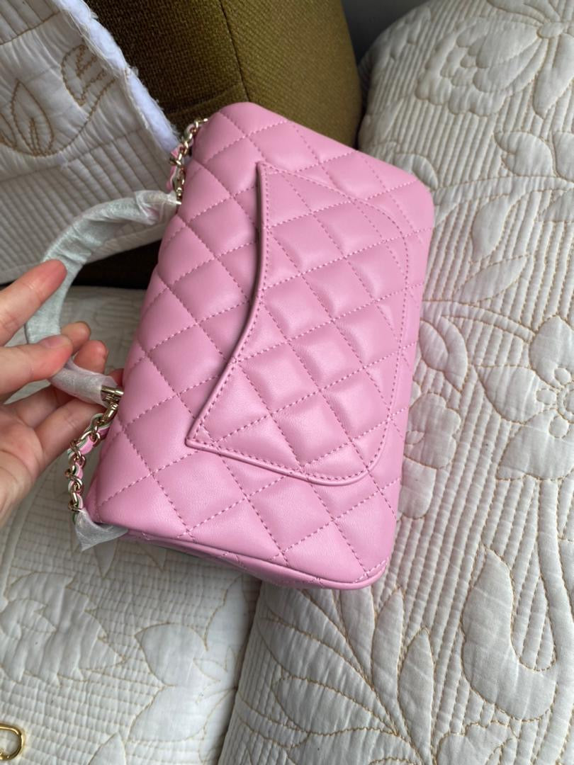 Pink/Green Coco Lambskin Quilted Mini Top Handle Flap Bag