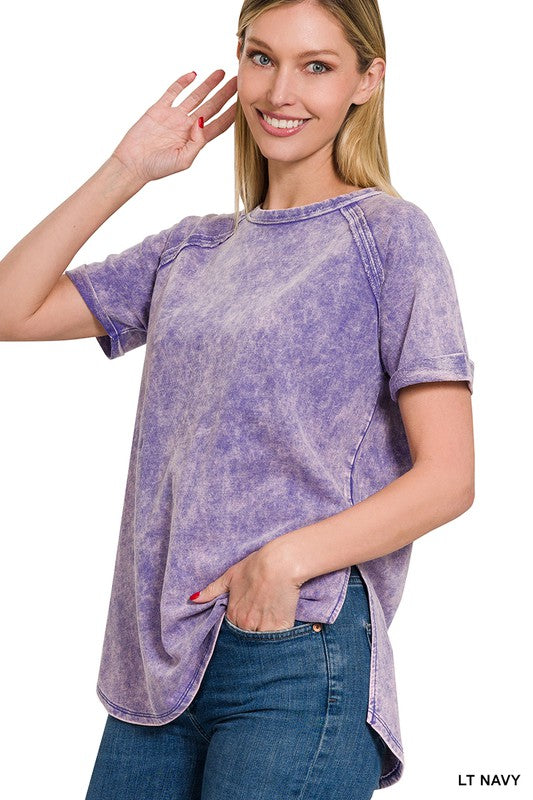 TERRY ACID WASH SHORT CUFF SLEEVE SHIRT