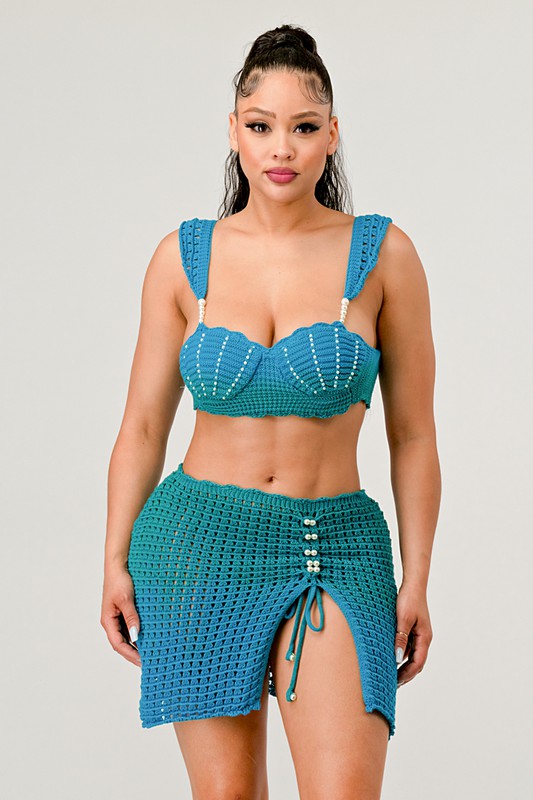 LITTLE MERMAID PERAL TWO PCS KNIT BEACH SET (2 COLORS)