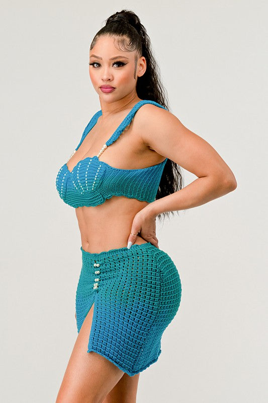 LITTLE MERMAID PERAL TWO PCS KNIT BEACH SET (2 COLORS)