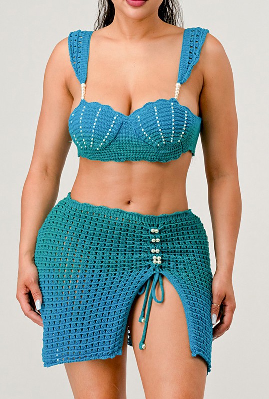 LITTLE MERMAID PERAL TWO PCS KNIT BEACH SET (2 COLORS)