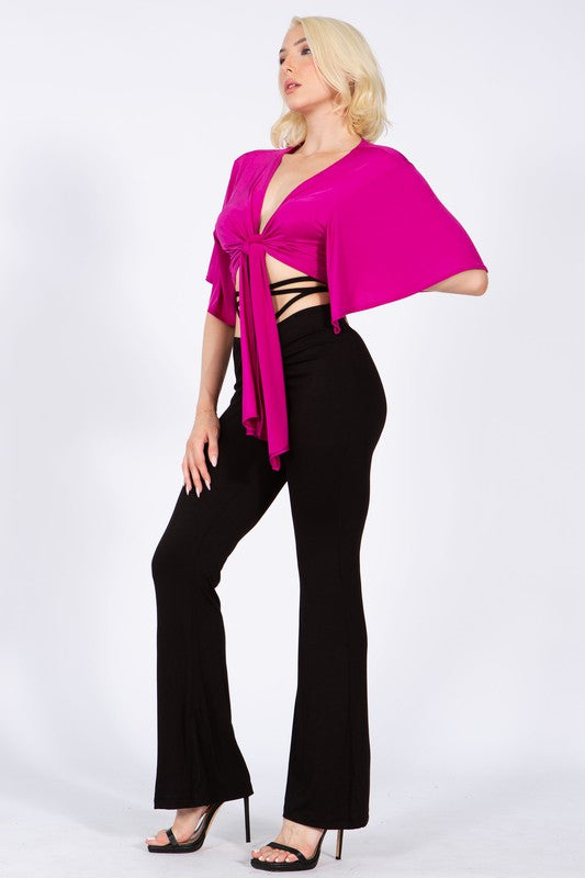 Priscilla Sleeve Knot Front Crop Blouse