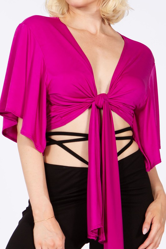 Priscilla Sleeve Knot Front Crop Blouse