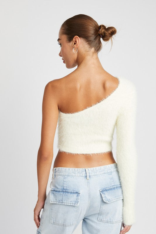 ONE SHOULDER COZY SWEATER TOP (2 Colors)