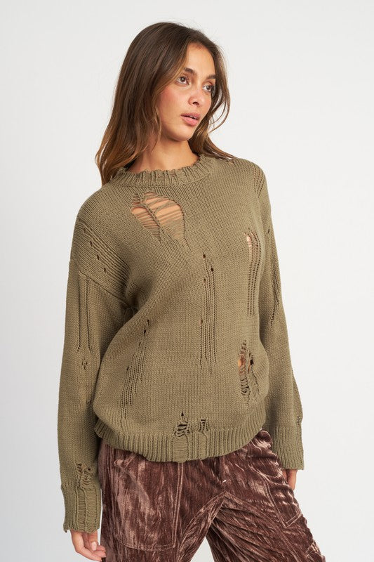 DISTRESSED OVERSIZED COMFY SWEATER (2 Colors)