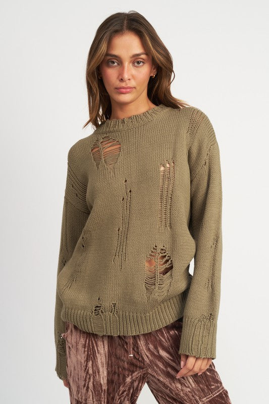 DISTRESSED OVERSIZED COMFY SWEATER (2 Colors)