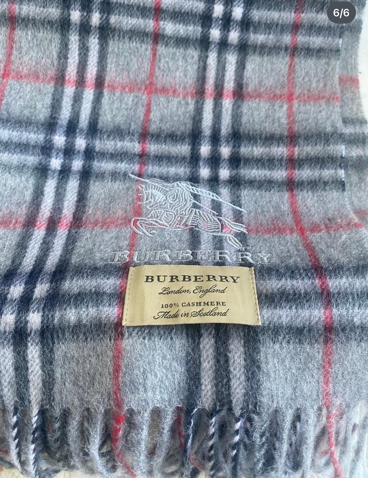 Gray Plaid Cashmere BB Scarf
