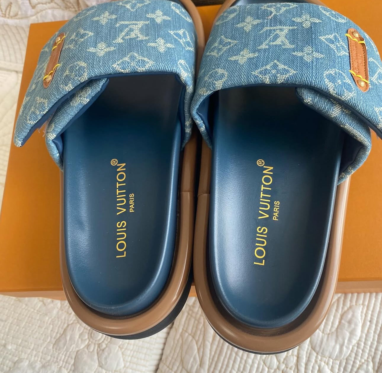 Monogram Denim Fanny Pack + Pillow Flat Comfort Mules