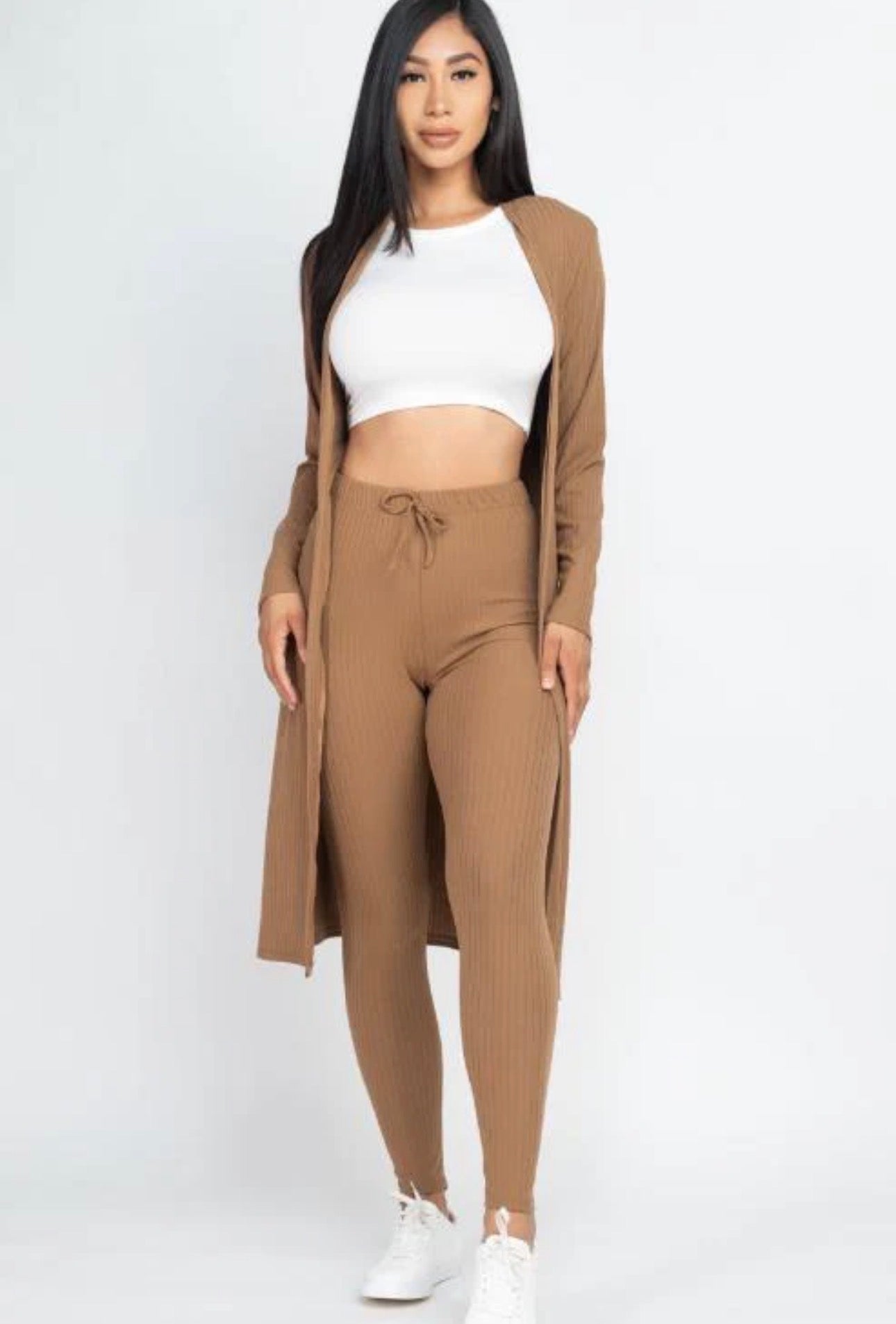 Rich Ribbed Long Sleeve Cardigan + Leggings Set (Small Med Large)
