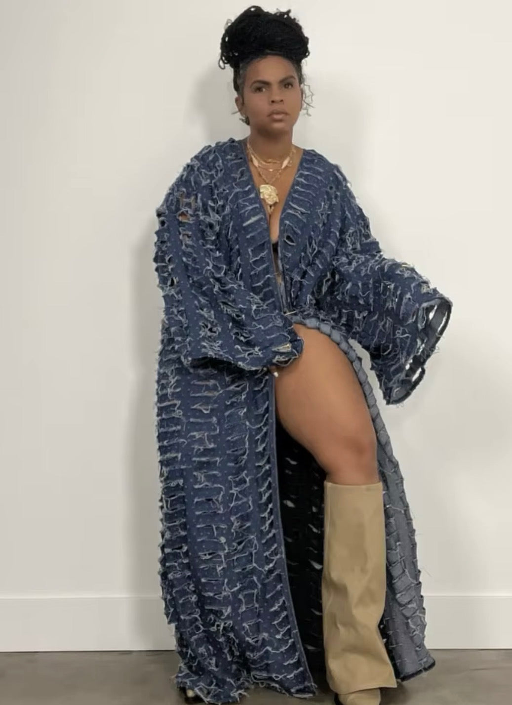 Distressed Denim | Kimono Duster